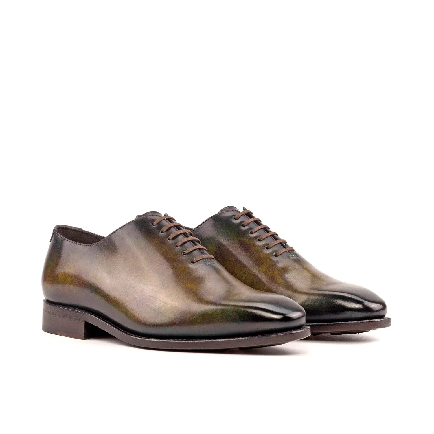 Ambrogio Bespoke Men's Shoes Green Patina Leather Whole Cut Oxfords (AMB2295)