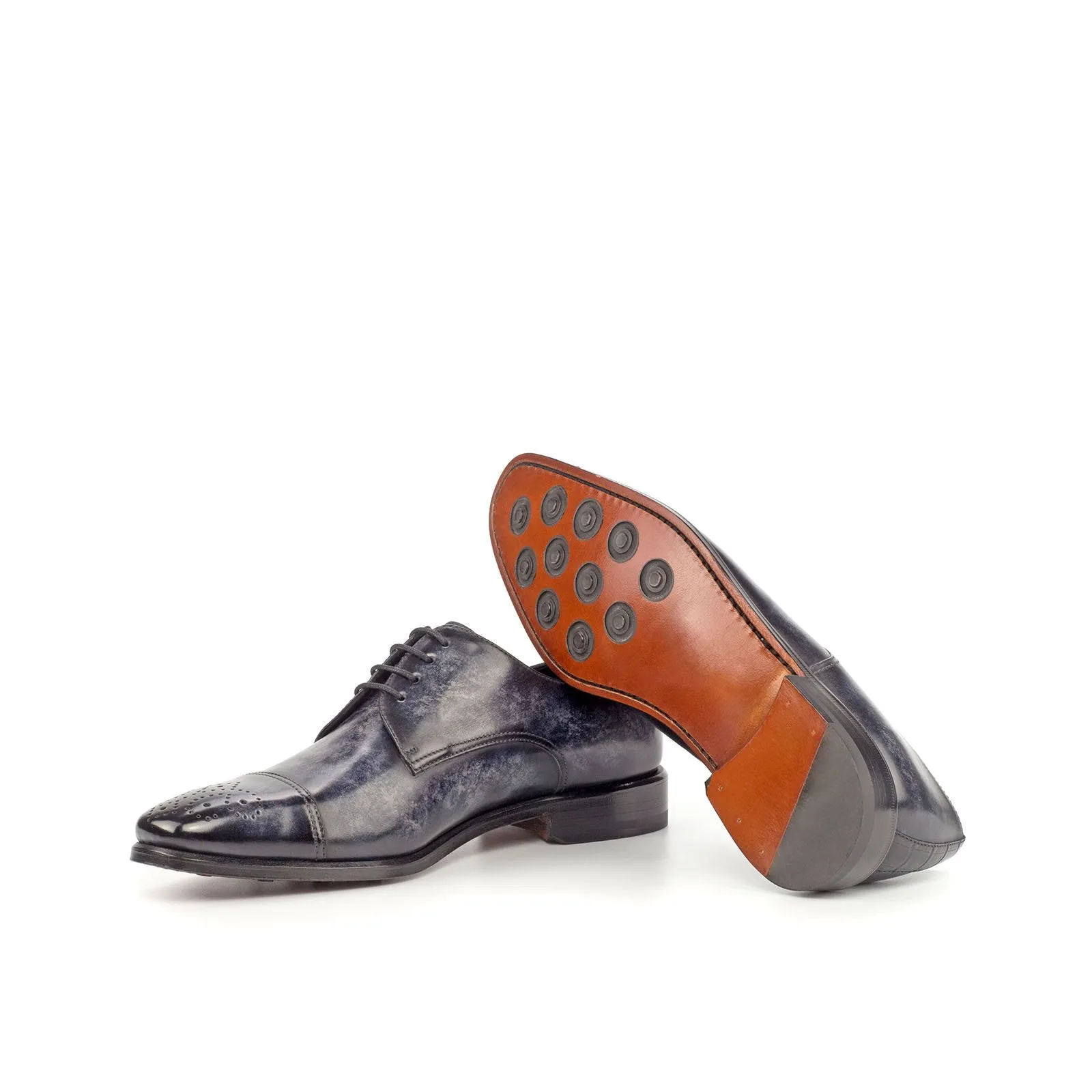 Ambrogio Men's Handmade Custom Made Shoes Black & Gray Exotic Crocodile / Patina Leather Derby Oxfords (AMB1086)