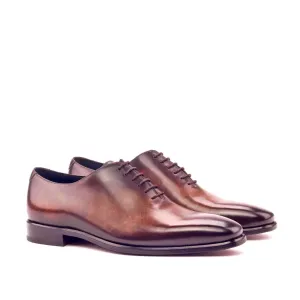 Ambrogio Men's Handmade Custom Made Shoes Brown Patina Leather Plain Dress Oxfords (AMB1090)