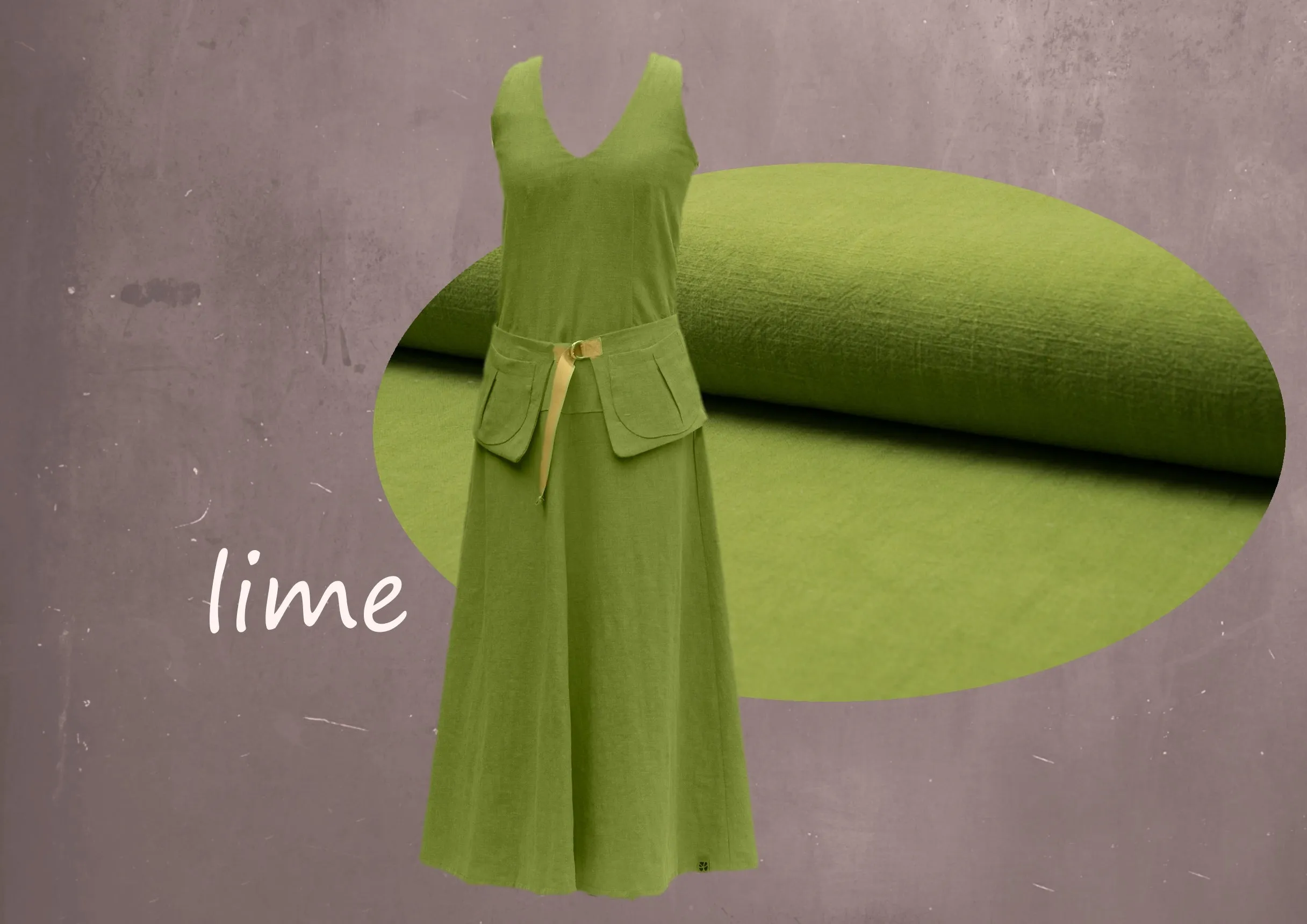 Linnen maxi jurk met losse heupband, Linen maxi dress with separate belt